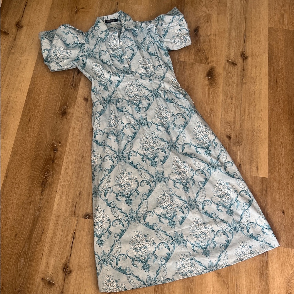 Elegant Blue Patterned Midi Dress